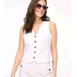 J.Crew Button-Front Linen-Blend Vest White Summer Lined CI309 Size 2 NWT